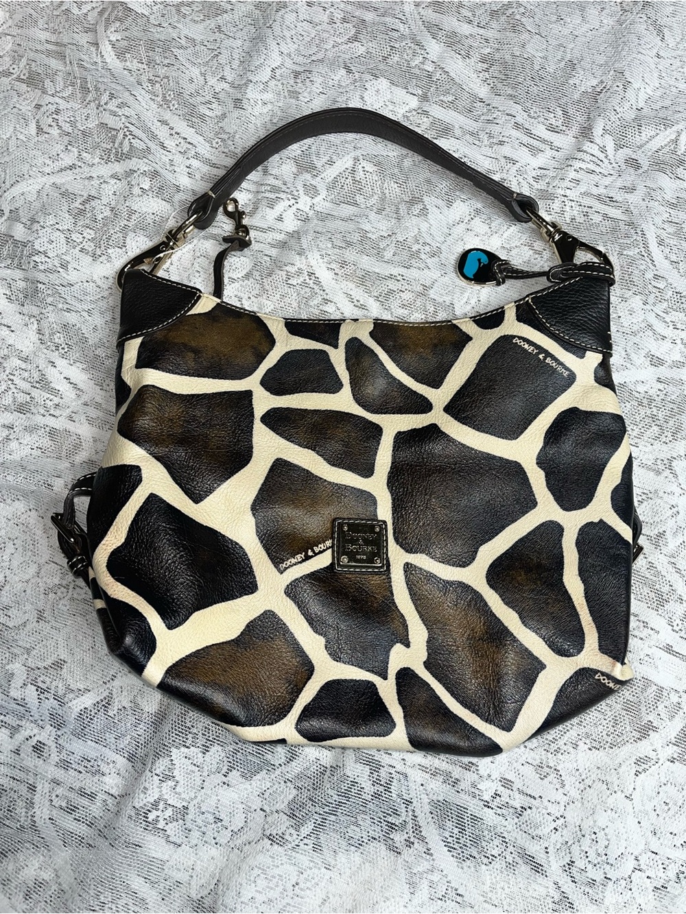 Dooney & Bourke Black and Cream Giraffe-Print Hobo Shoulder Bag